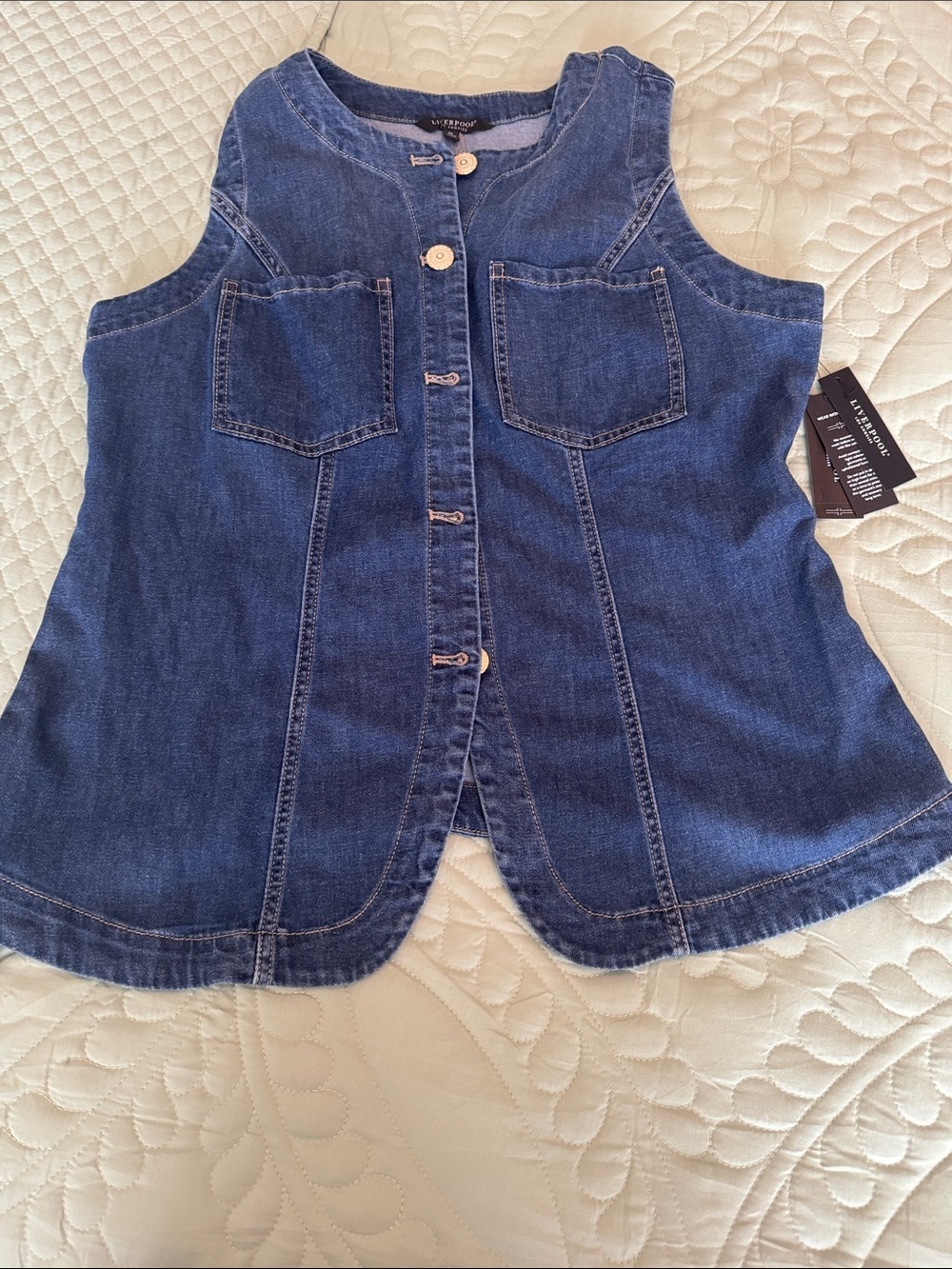 Liverpool Denim Sleeveless Button-Front Vest